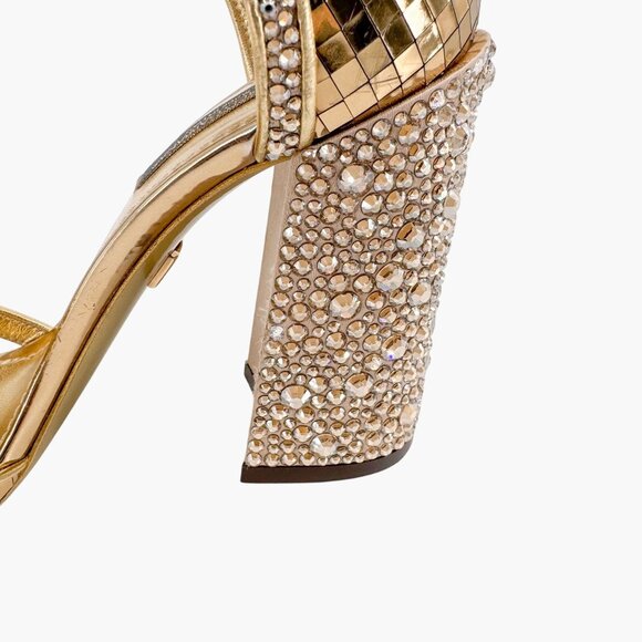 Dolce & Gabbana Disco Ball Sandals EU 37 US 7 Gold Crystal Block Heel Glitter - Picture 12 of 16